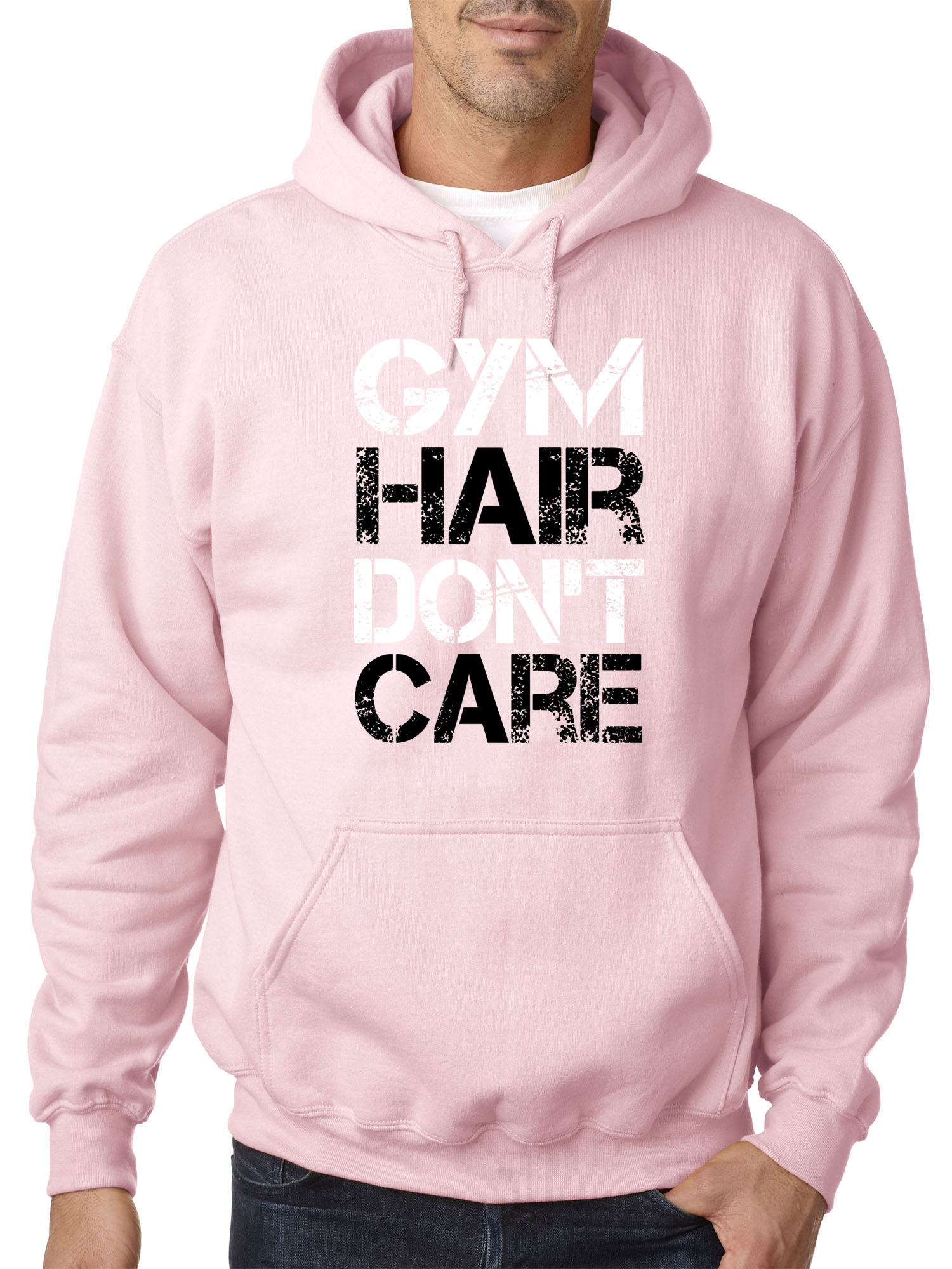 Trendy USA 1455 - Adult Hoodie Gym Hair Don't Care Workout Exercise Fitness Health Sweatshirt XL Light Pink