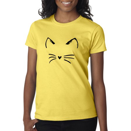 Trendy USA 1128 - Women's T-Shirt Cat Whiskers Silhouette Heart Nose Medium Daisy Yellow
