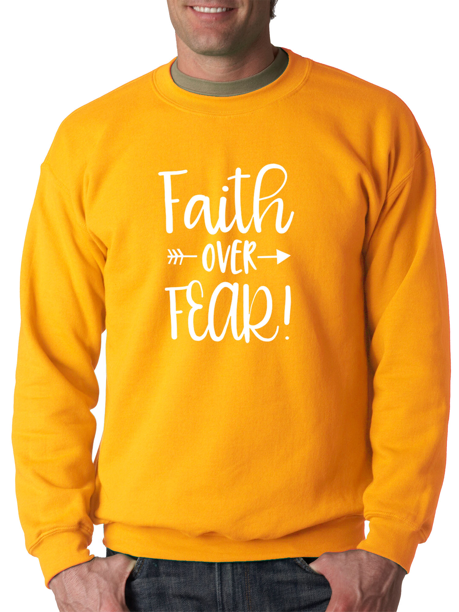 Trendy USA 1253 - Crewneck Faith Over Fear Script Sweatshirt Medium Gold