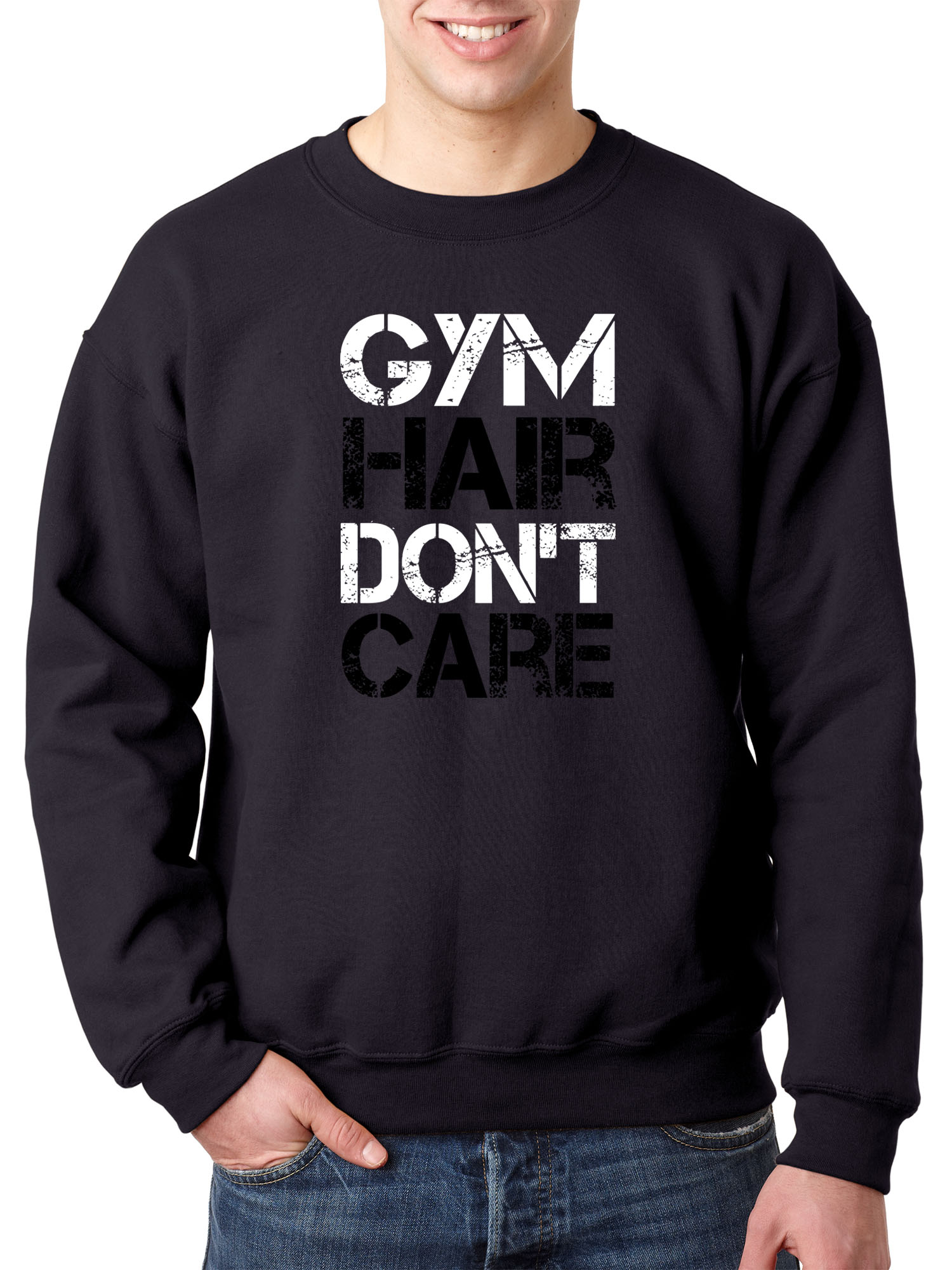 Trendy USA 1455 - Crewneck Gym Hair Don't Care Workout Exercise Fitness Health Sweatshirt 3XL Navy
