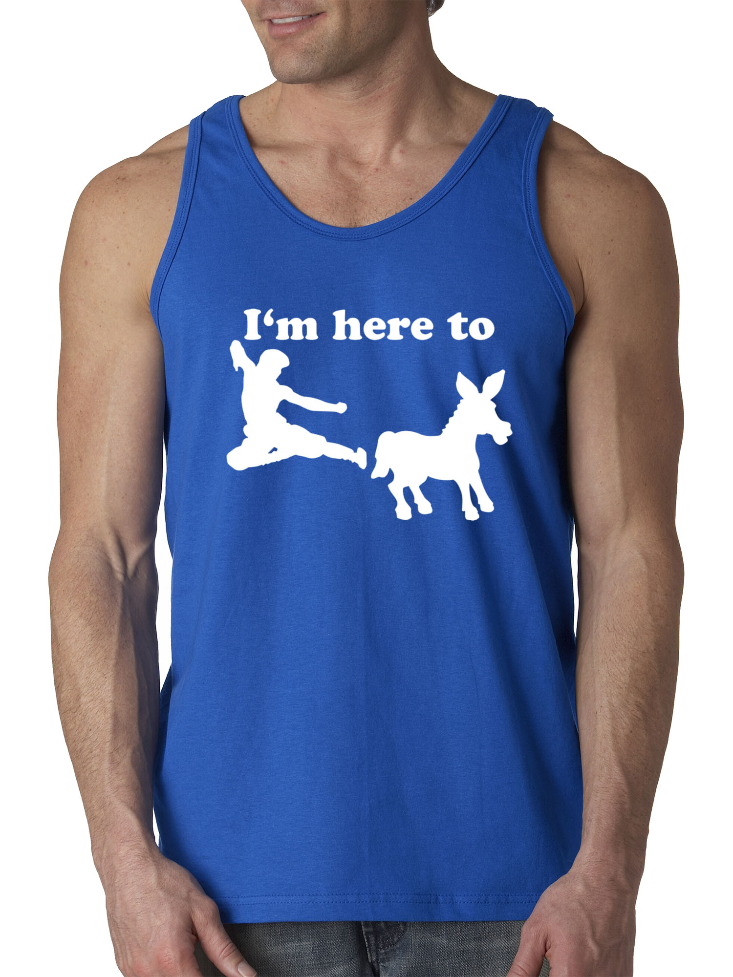 Trendy USA 1229 - Men's Tank-Top I'm Here to Kick Ass Karate Donkey XL Royal Blue