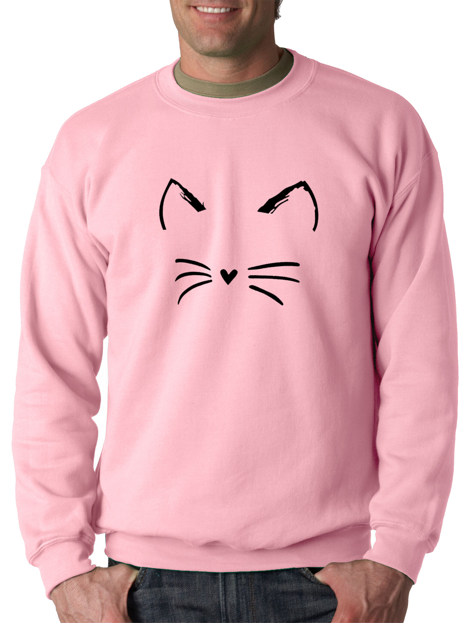 New Way 1128 - Crewneck Cat Whiskers Silhouette Heart Nose Sweatshirt 2XL Light Pink