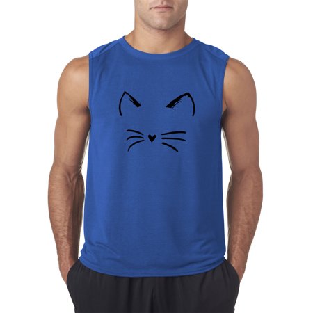 New Way 1128 - Men's Sleeveless Cat Whiskers Silhouette Heart Nose Large Royal Blue