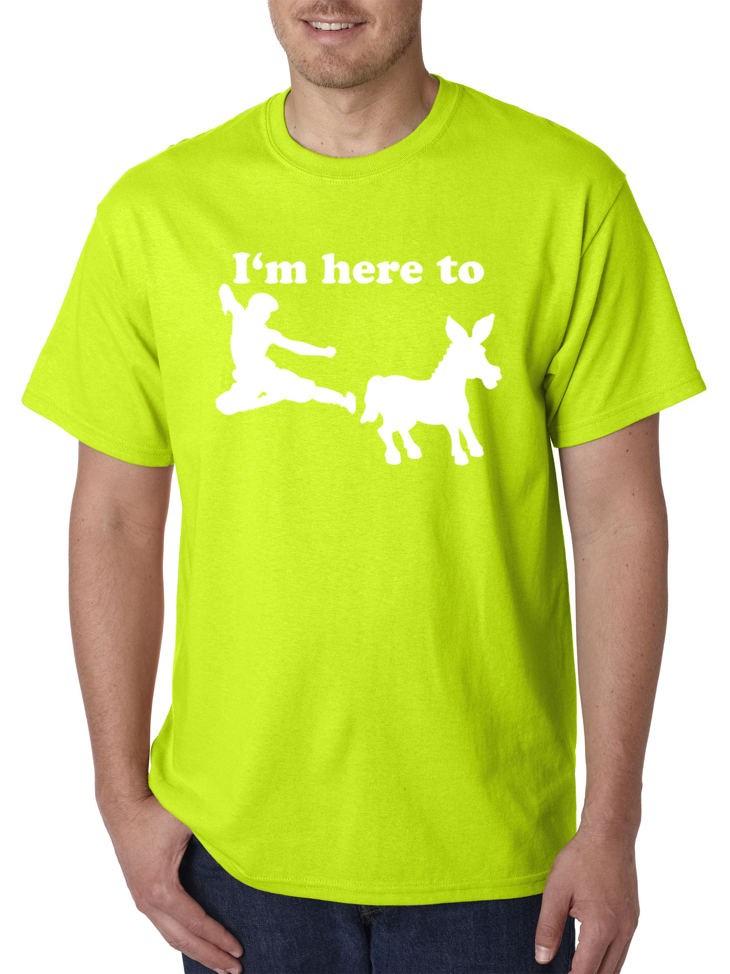 Trendy USA 1229 - Unisex T-Shirt I'm Here to Kick Ass Karate Donkey Large Safety Green
