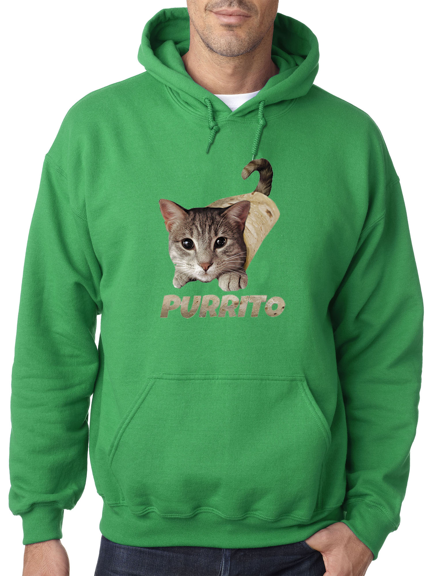 Trendy USA 1507 - Adult Hoodie Purrito Burrito Kitty Cat Lovers Taco Spicy Funny Sweatshirt Small Kelly Green