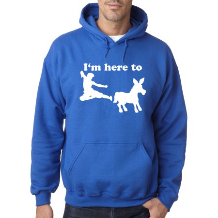 Trendy USA 1229 - Adult Hoodie I'm Here to Kick Ass Karate Donkey Sweatshirt Small Royal Blue