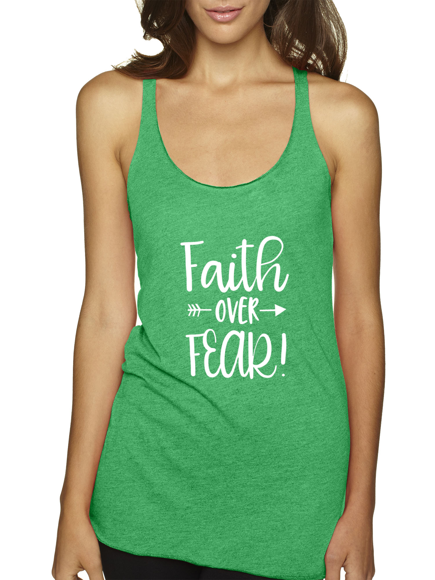 Trendy USA 1253 - Women's Tank-Top Faith Over Fear Script Medium Envy