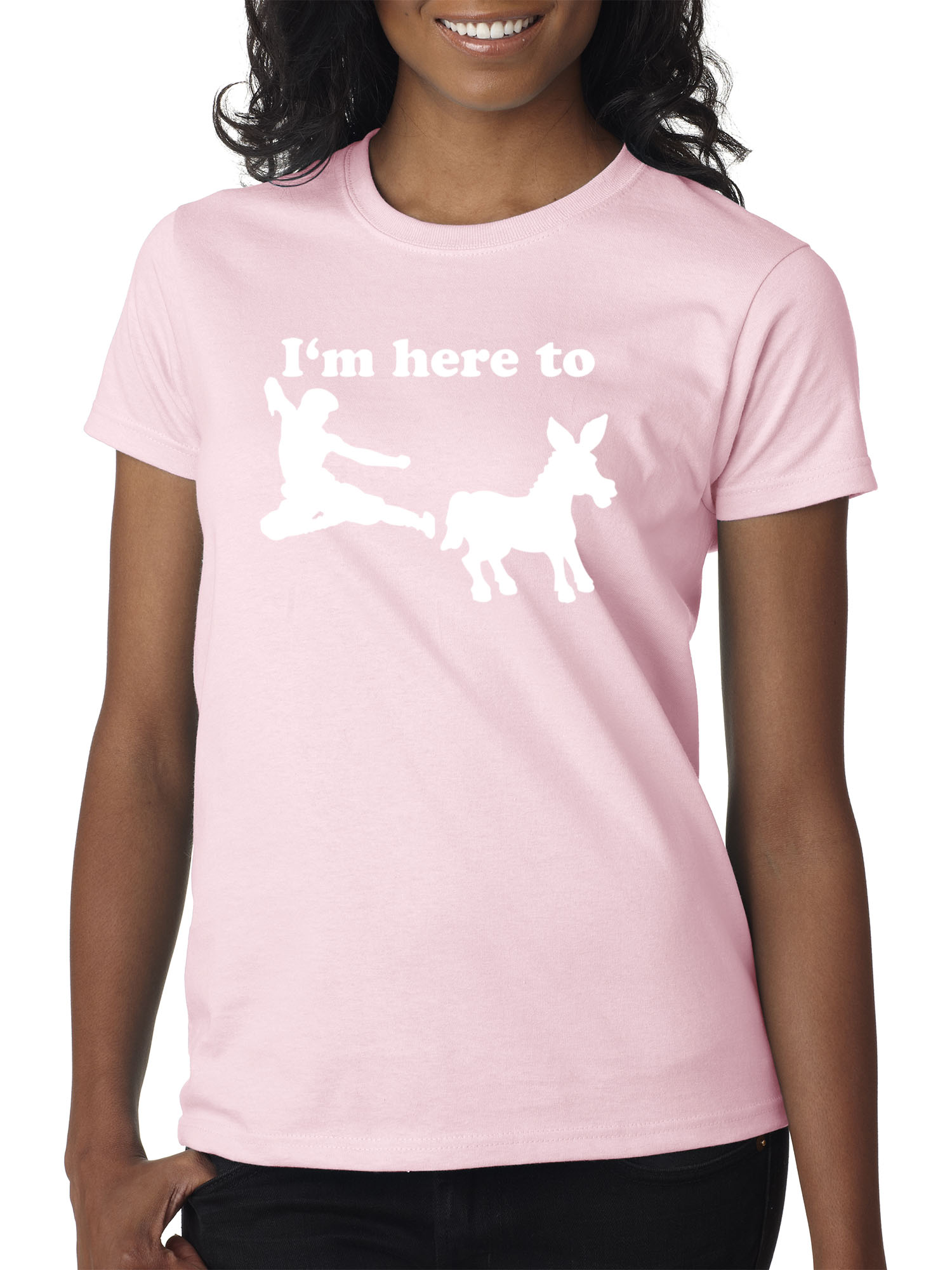 Trendy USA 1229 - Women's T-Shirt I'm Here to Kick Ass Karate Donkey Large Light Pink