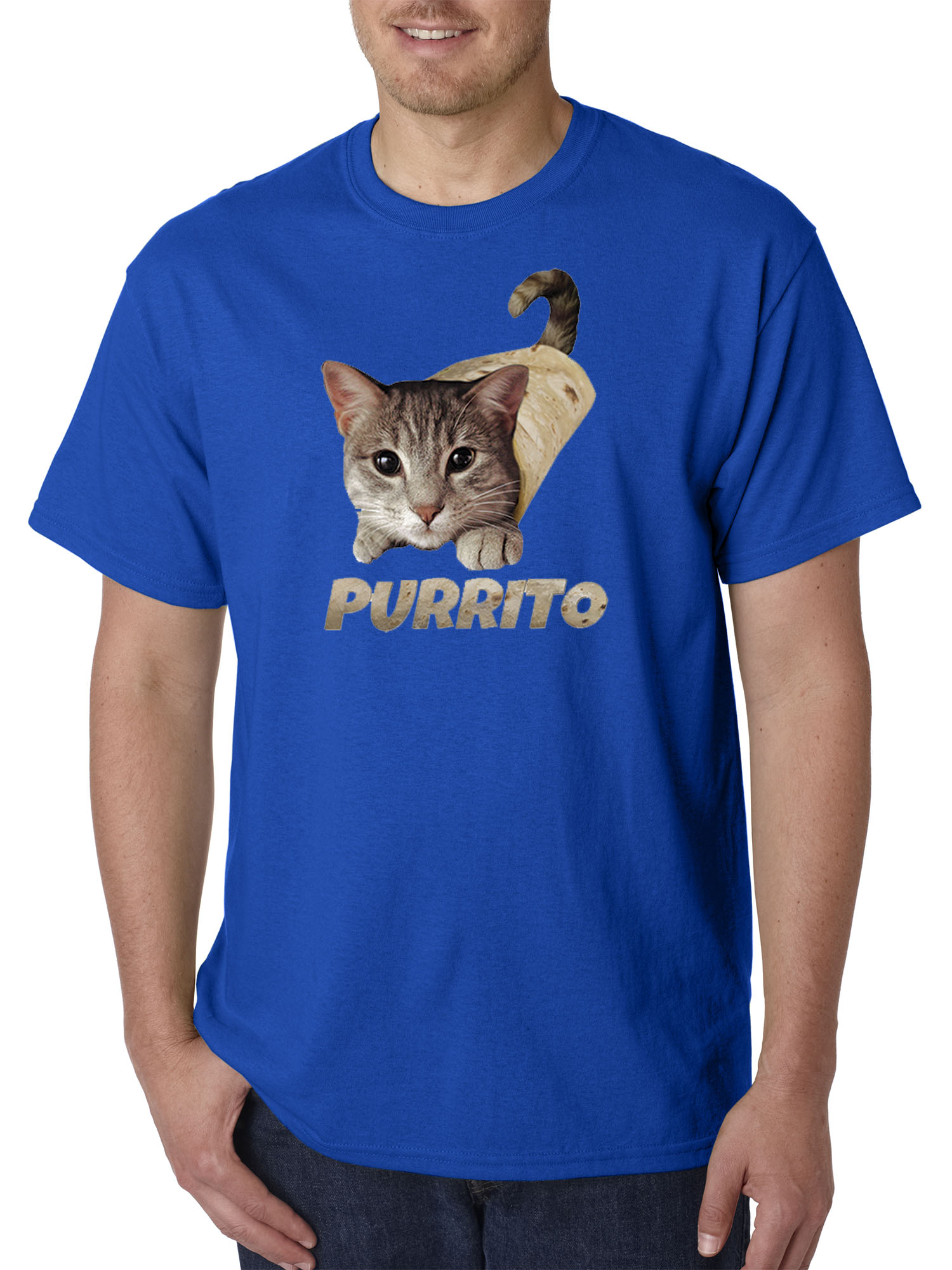 Trendy USA 1507 - Unisex T-Shirt Purrito Burrito Kitty Cat Lovers Taco Spicy Funny 3XL Royal Blue