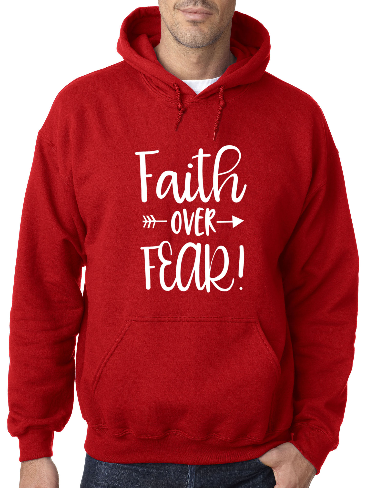 Trendy USA 1253 - Adult Hoodie Faith Over Fear Script Sweatshirt 2XL Red