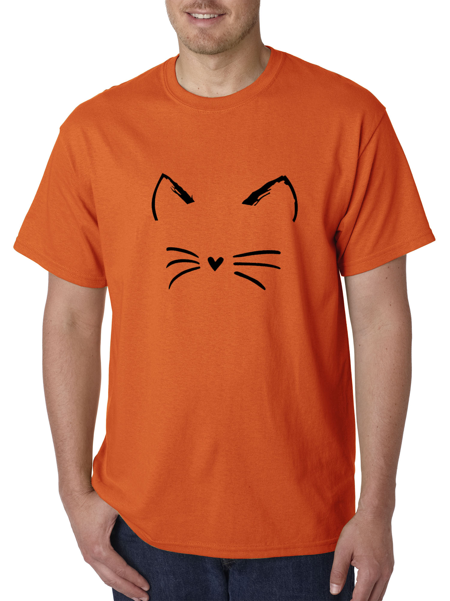 New Way 1128 - Unisex T-Shirt Cat Whiskers Silhouette Heart Nose 2XL Orange