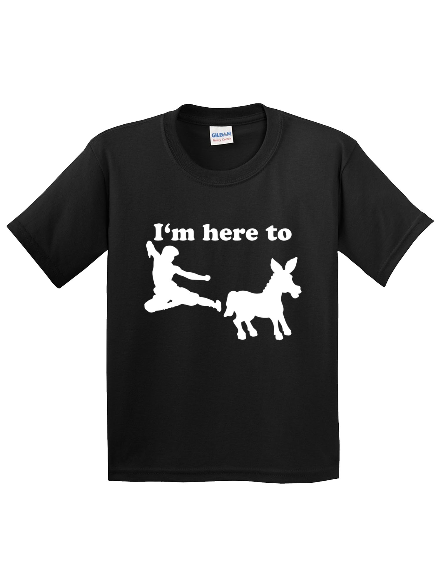 Trendy USA 1229 - Youth T-Shirt I'm Here to Kick Ass Karate Donkey XL Black