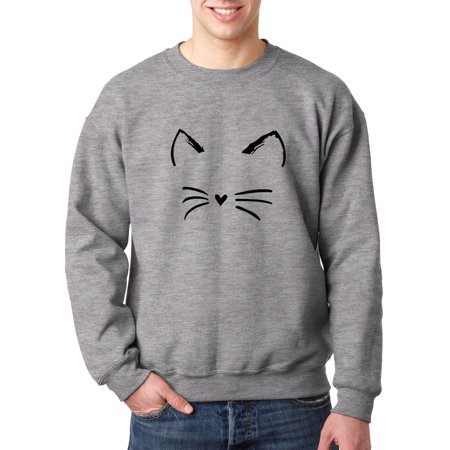 Trendy USA 1128 - Crewneck Cat Whiskers Silhouette Heart Nose Sweatshirt 4XL Heather Grey