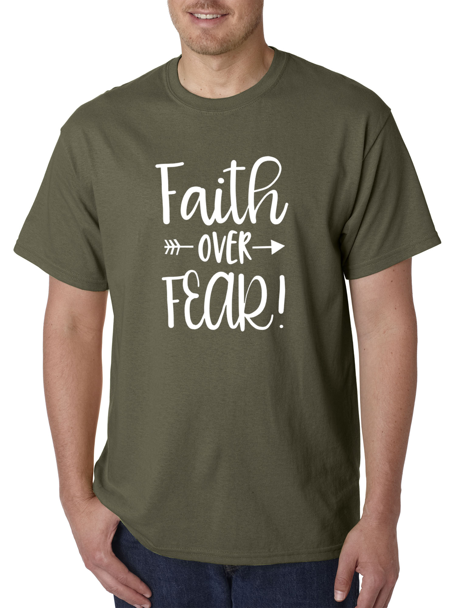 Trendy USA 1253 - Unisex T-Shirt Faith Over Fear Script Small Military Green