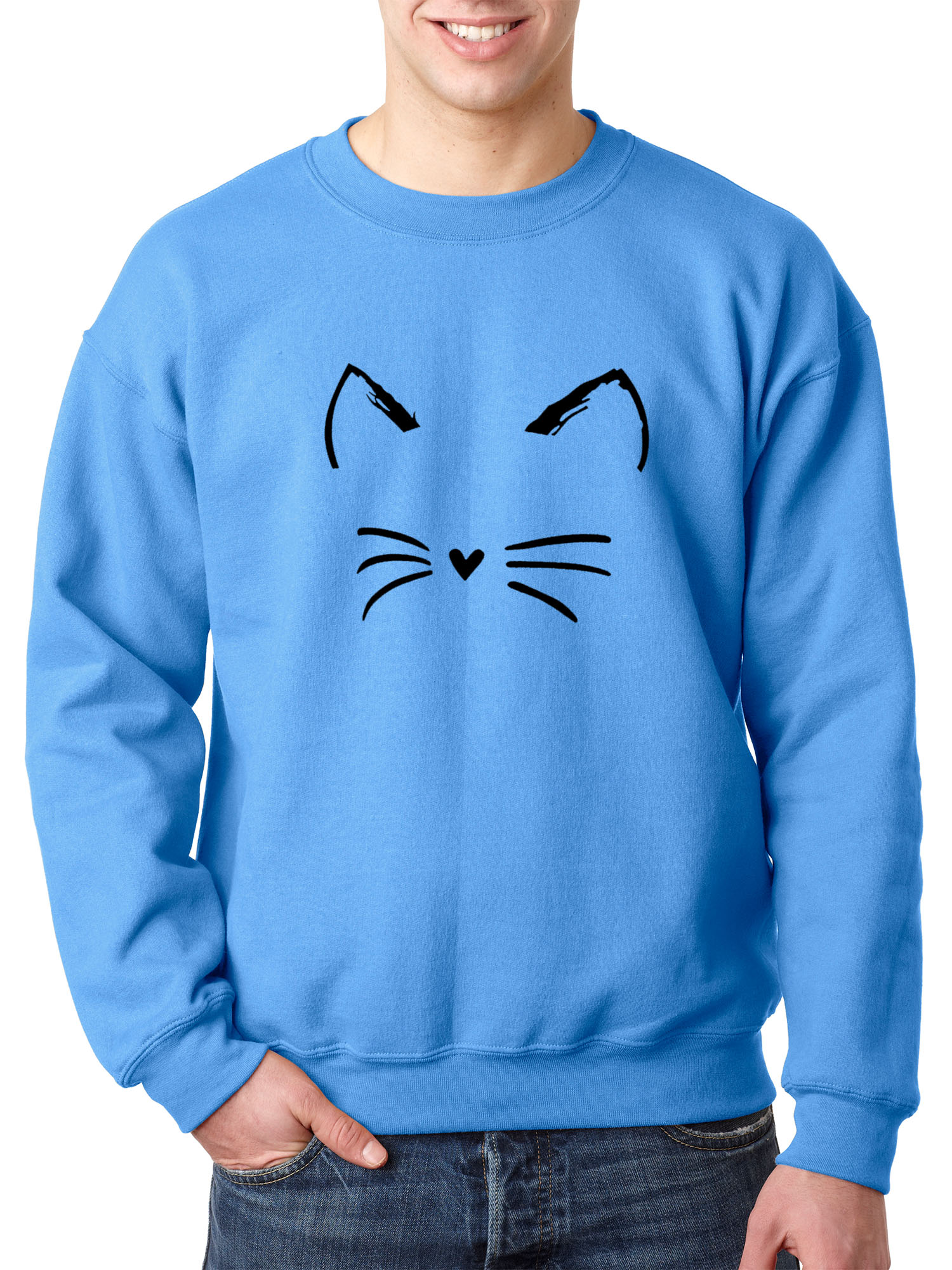 New Way 1128 - Crewneck Cat Whiskers Silhouette Heart Nose Sweatshirt Medium Carolina Blue