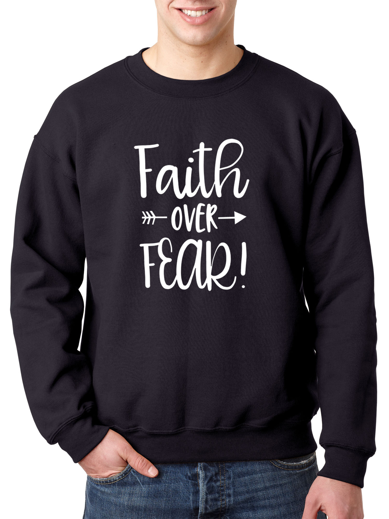 Trendy USA 1253 - Crewneck Faith Over Fear Script Sweatshirt 4XL Navy