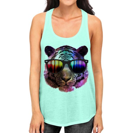Junior S Galaxy Rave Tiger B683 Mint Green Racerback Tank Top Large