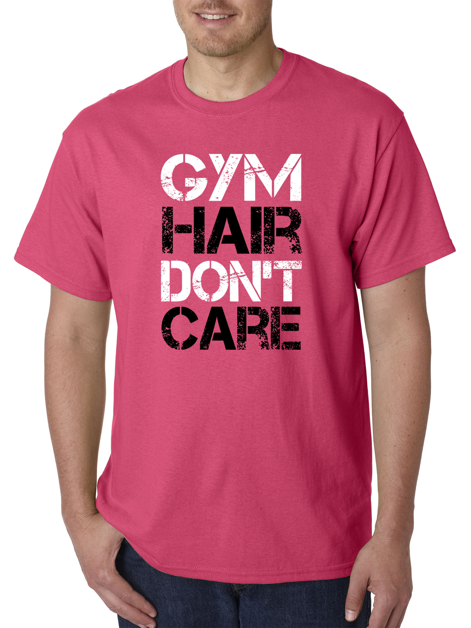 Trendy USA 1455 - Unisex T-Shirt Gym Hair Don't Care Workout Exercise Fitness Health 2XL Heliconia