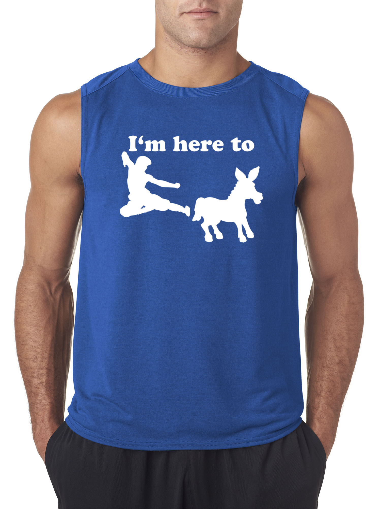 Trendy USA 1229 - Men's Sleeveless I'm Here to Kick Ass Karate Donkey XL Royal Blue