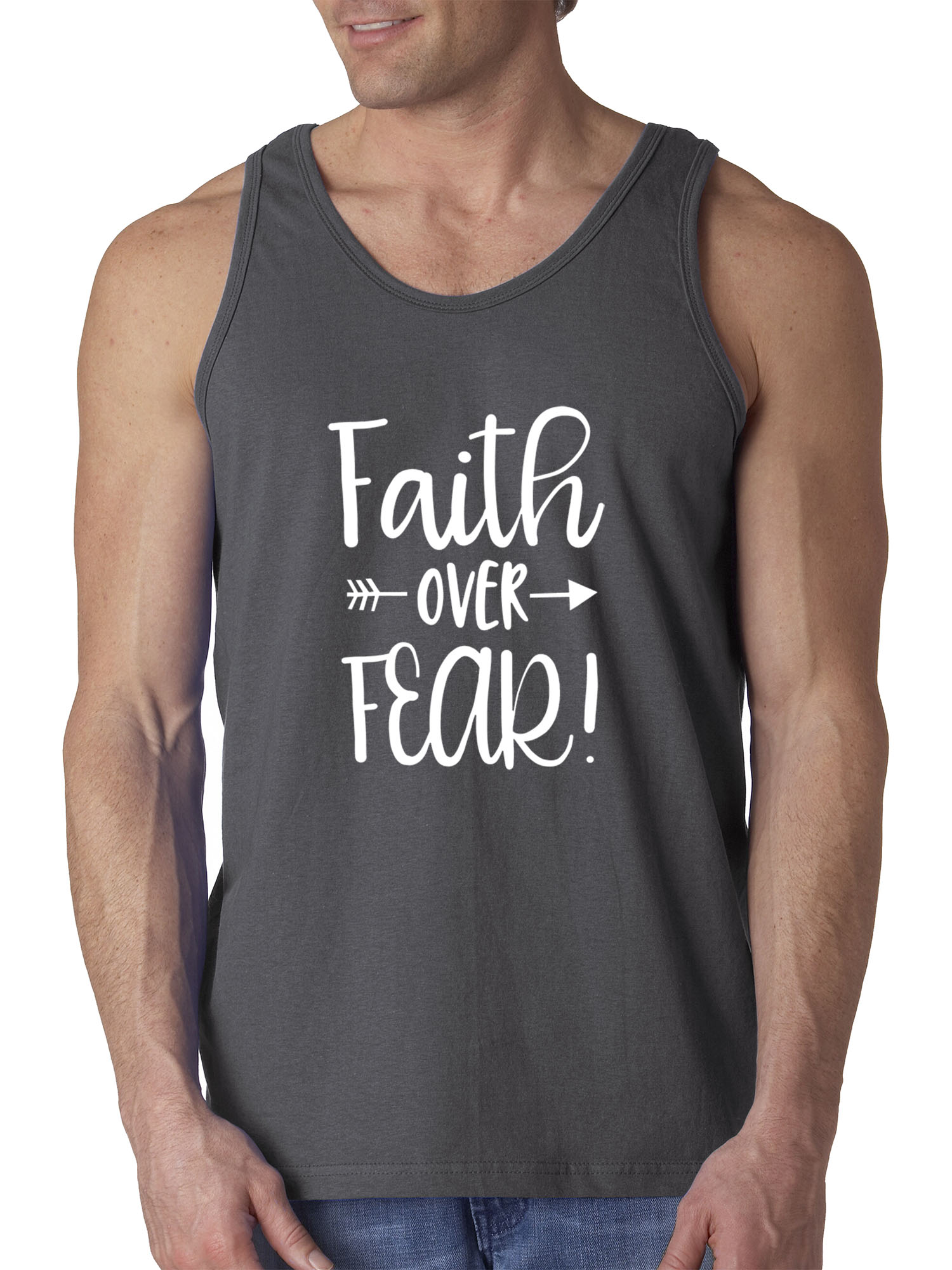 Trendy USA 1253 - Men's Tank-Top Faith Over Fear Script 3XL Charcoal