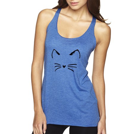 New Way 1128 - Women's Tank-Top Cat Whiskers Silhouette Heart Nose Large Royal Blue