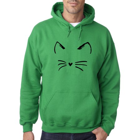 Trendy USA 1128 - Adult Hoodie Cat Whiskers Silhouette Heart Nose Sweatshirt Large Kelly Green