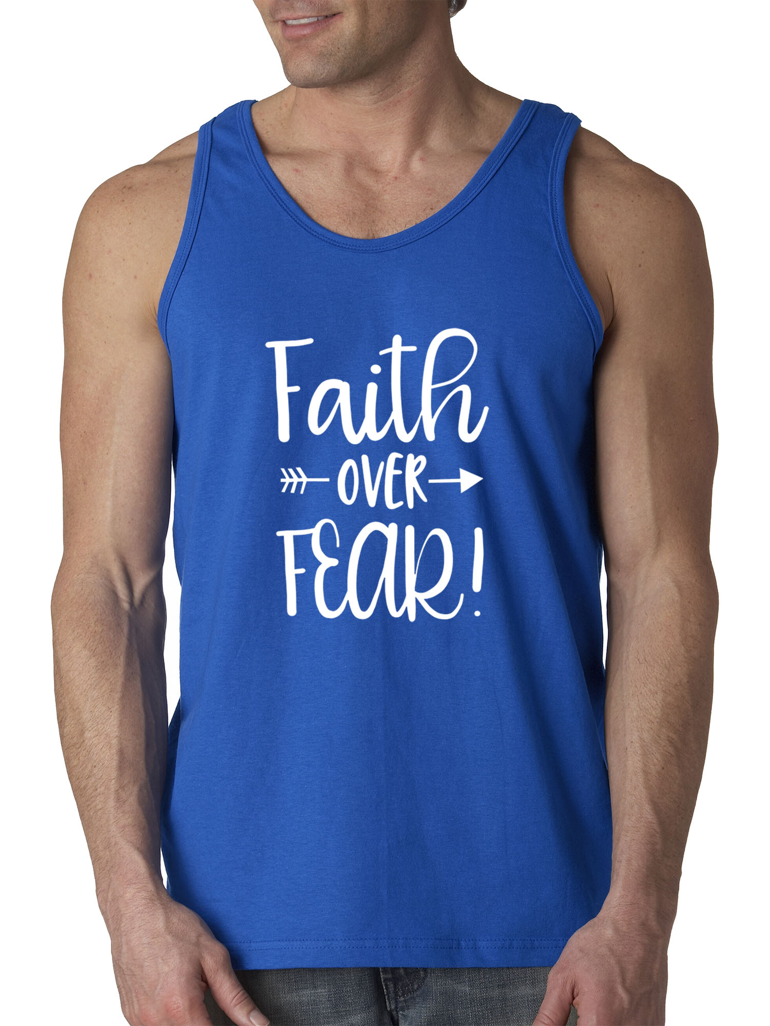 Trendy USA 1253 - Men's Tank-Top Faith Over Fear Script 2XL Royal Blue