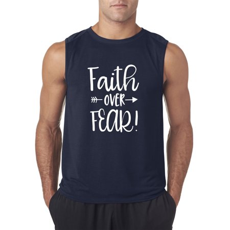 Trendy USA 1253 - Men's Sleeveless Faith Over Fear Script Small Navy