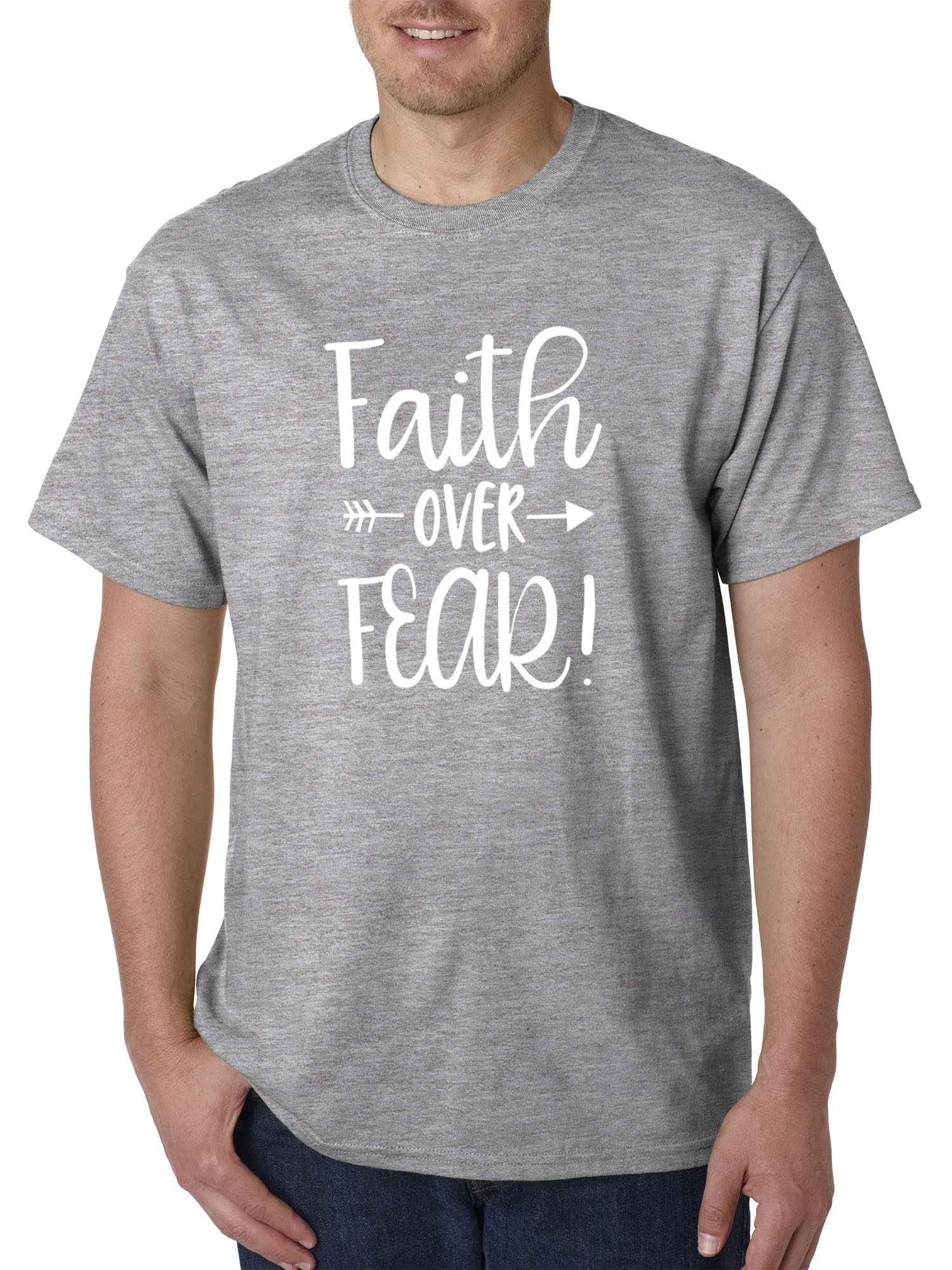 Trendy USA 1253 - Unisex T-Shirt Faith Over Fear Script Small Heather Grey
