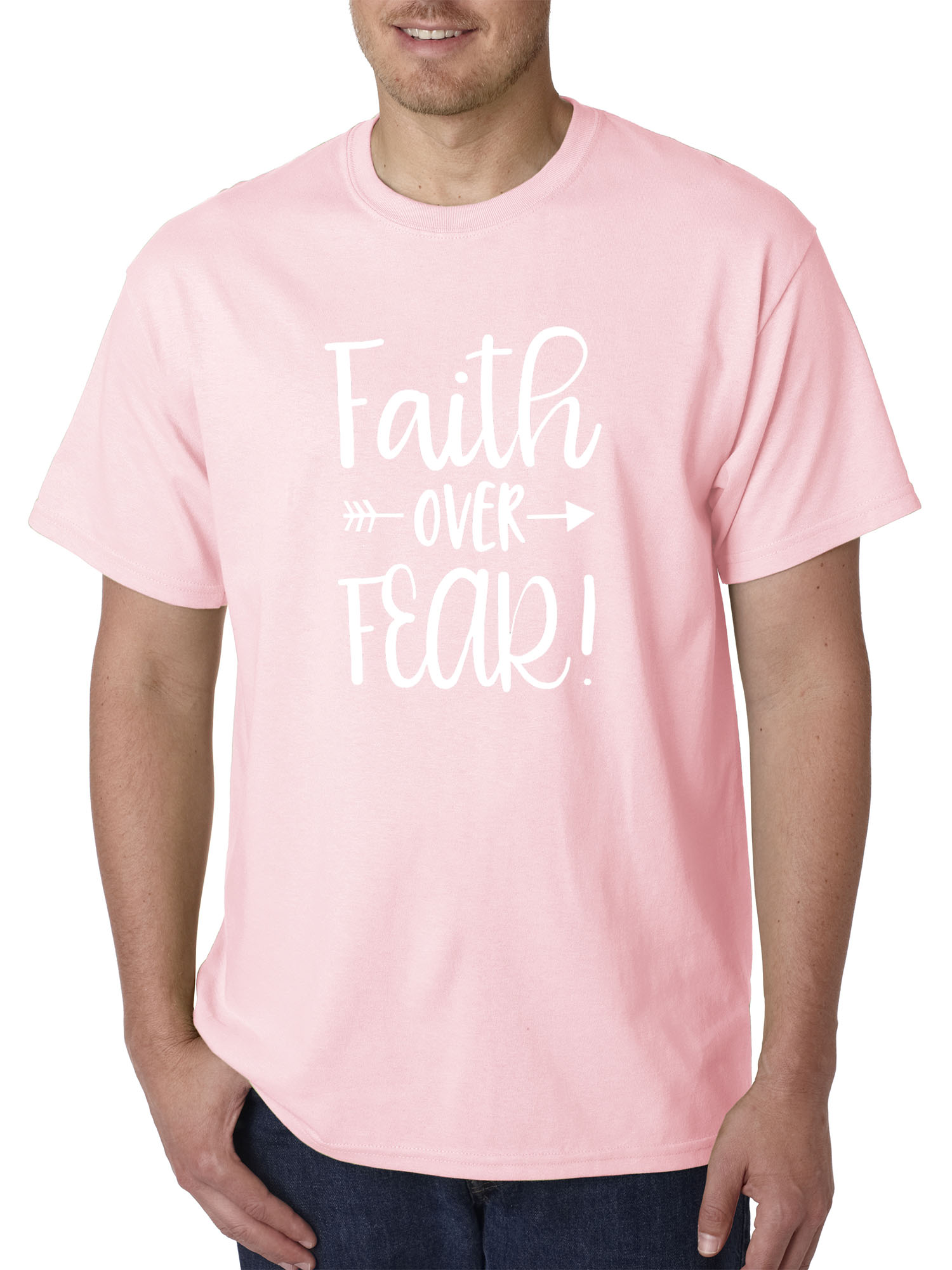 Trendy USA 1253 - Unisex T-Shirt Faith Over Fear Script Large Light Pink