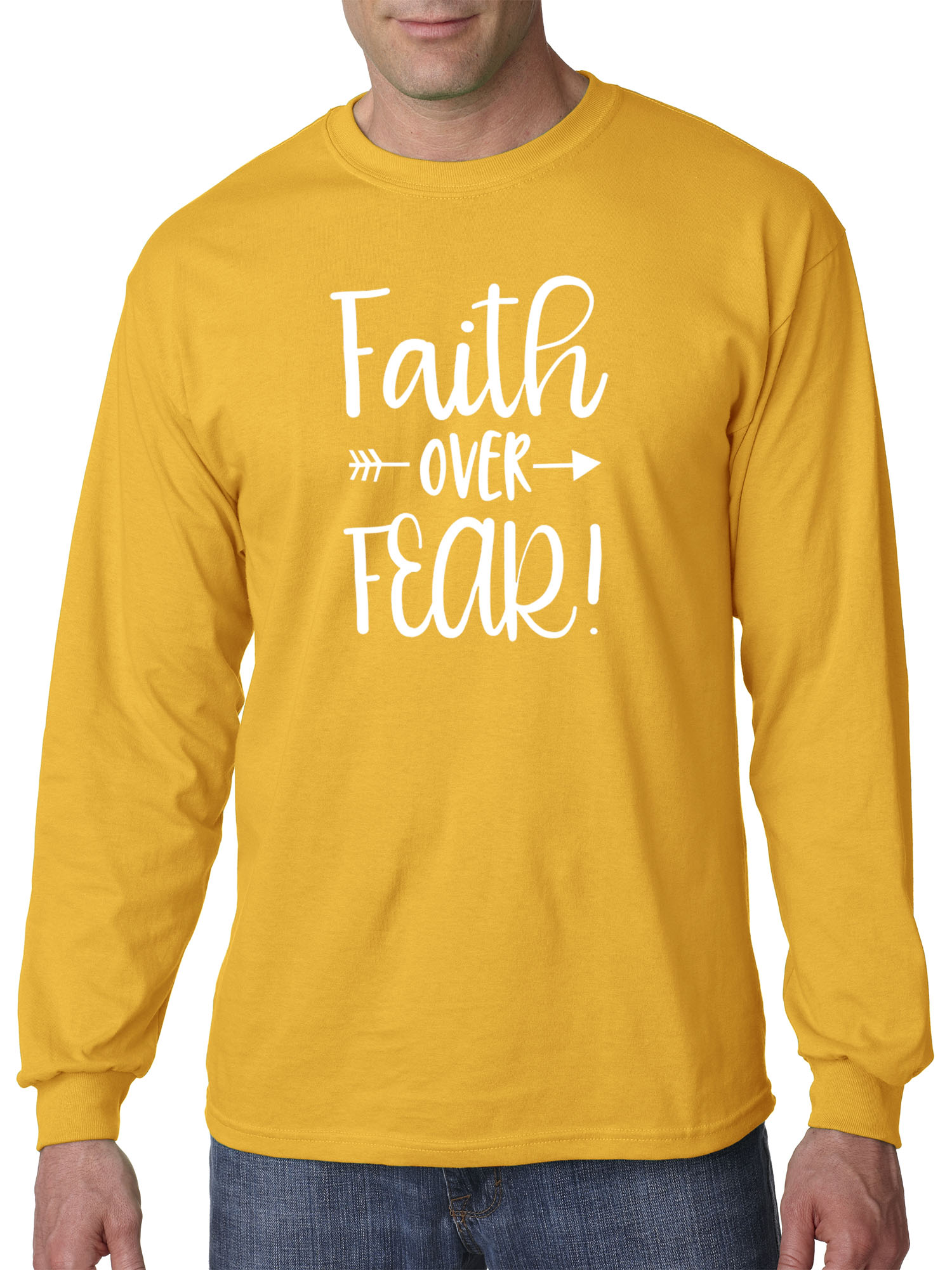 Trendy USA 1253 - Unisex Long-Sleeve T-Shirt Faith Over Fear Script 3XL Gold