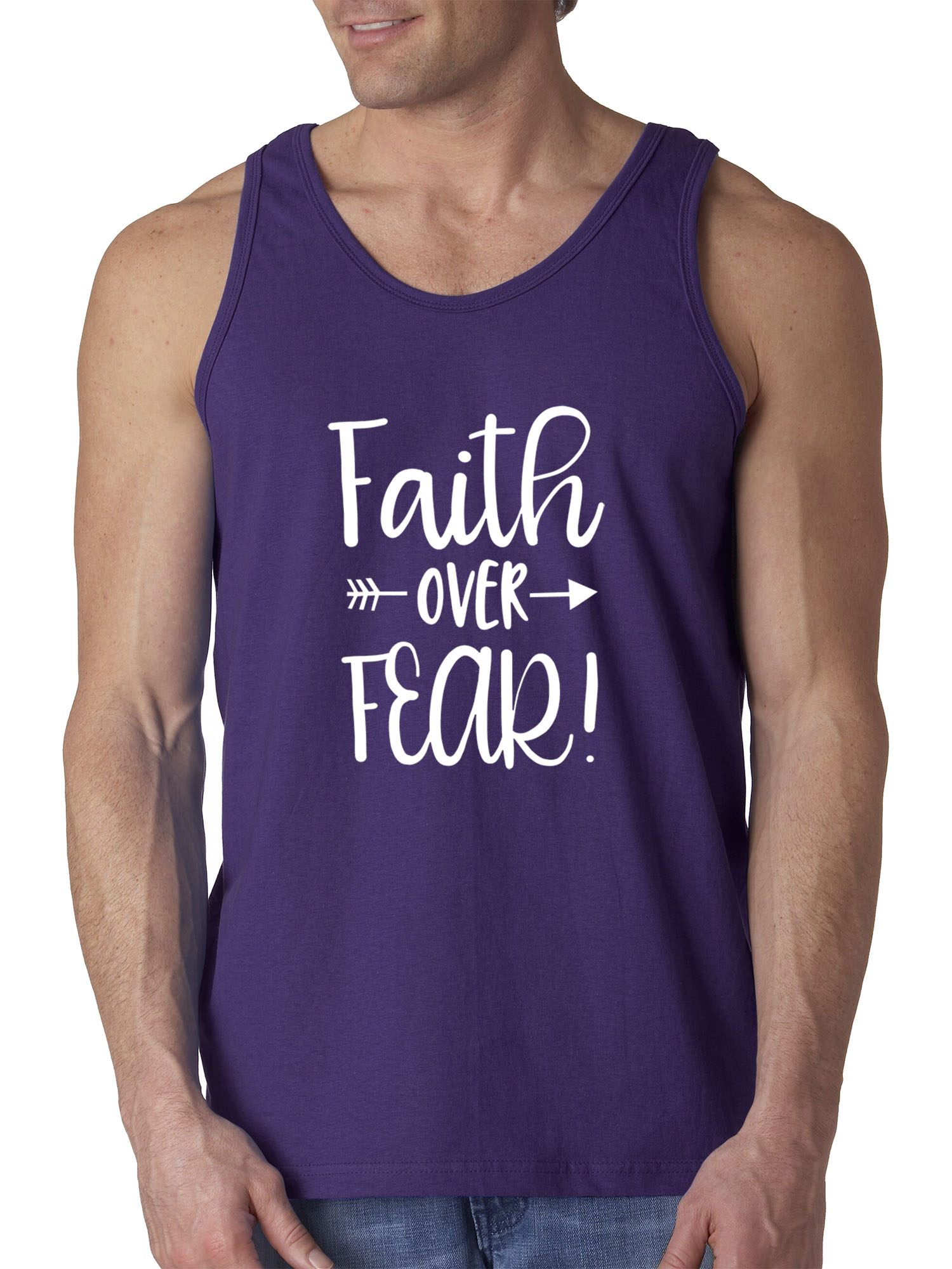 Trendy USA 1253 - Men's Tank-Top Faith Over Fear Script Medium Purple