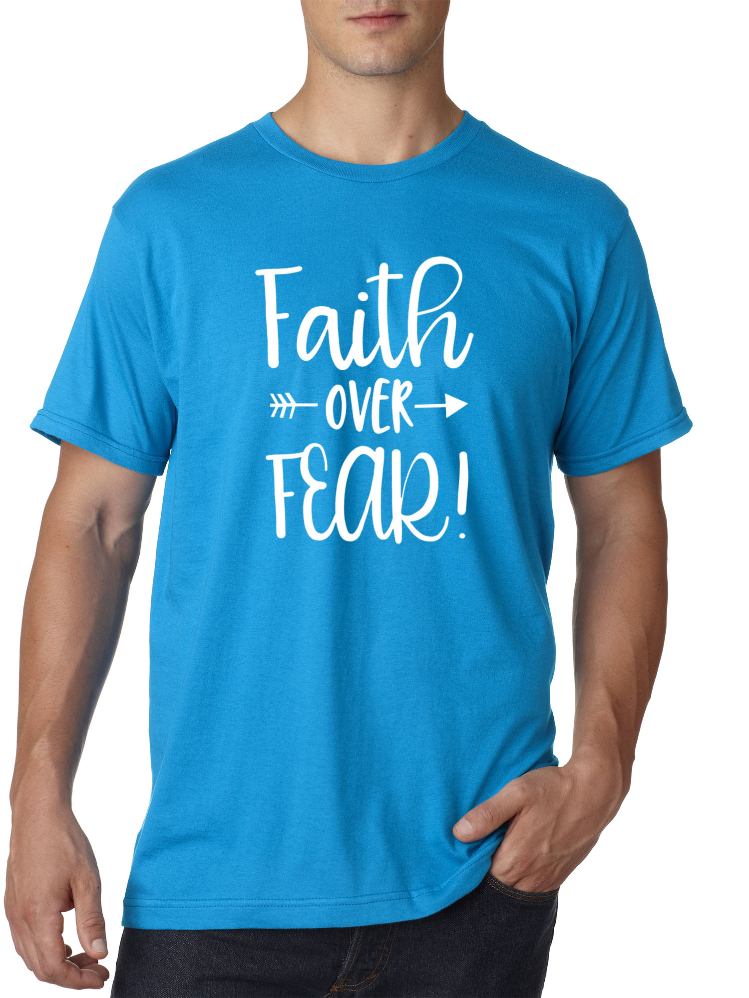 Trendy USA 1253 - Unisex T-Shirt Faith Over Fear Script 2XL Sapphire