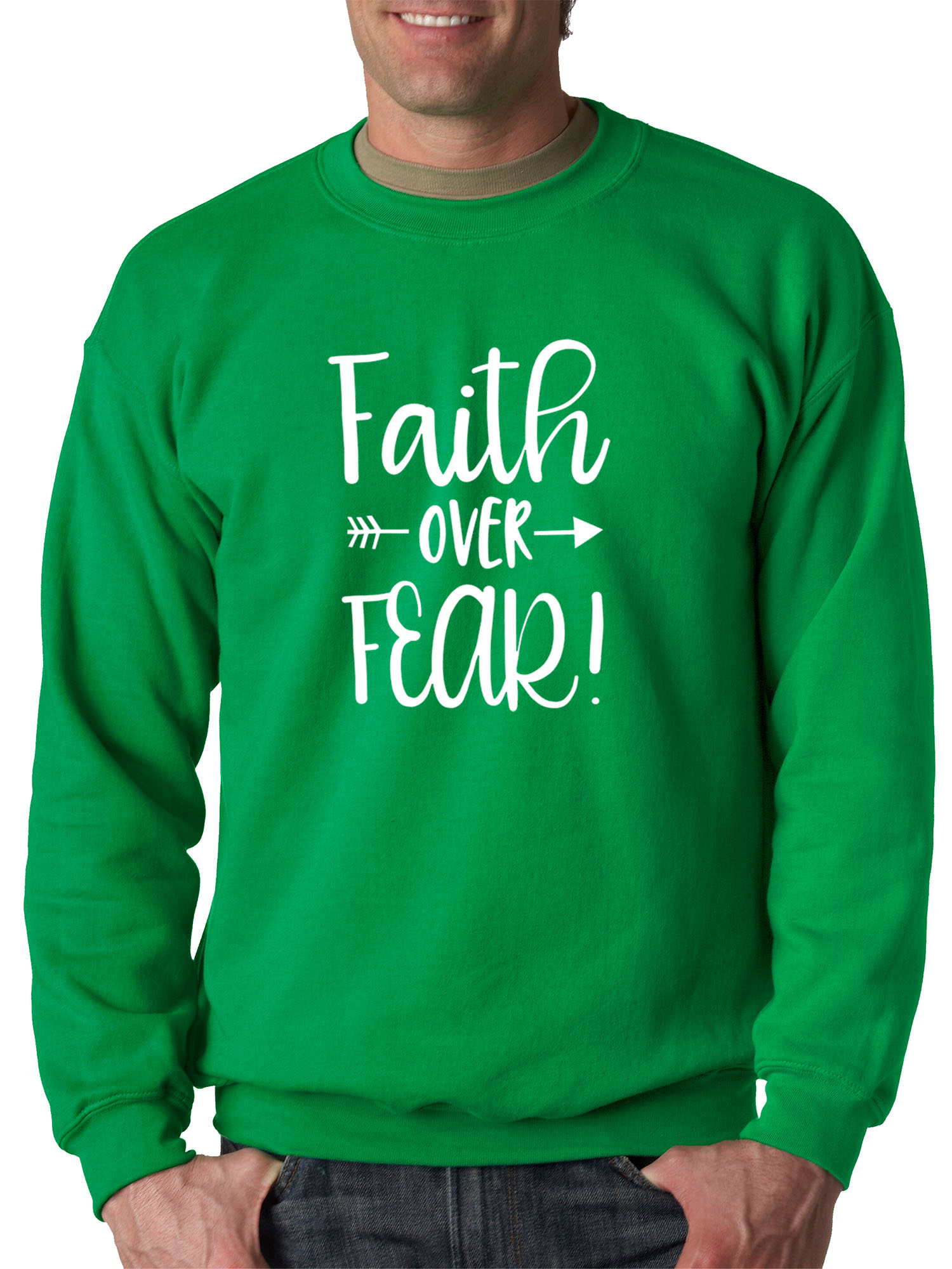 Trendy USA 1253 - Crewneck Faith Over Fear Script Sweatshirt Large Kelly Green
