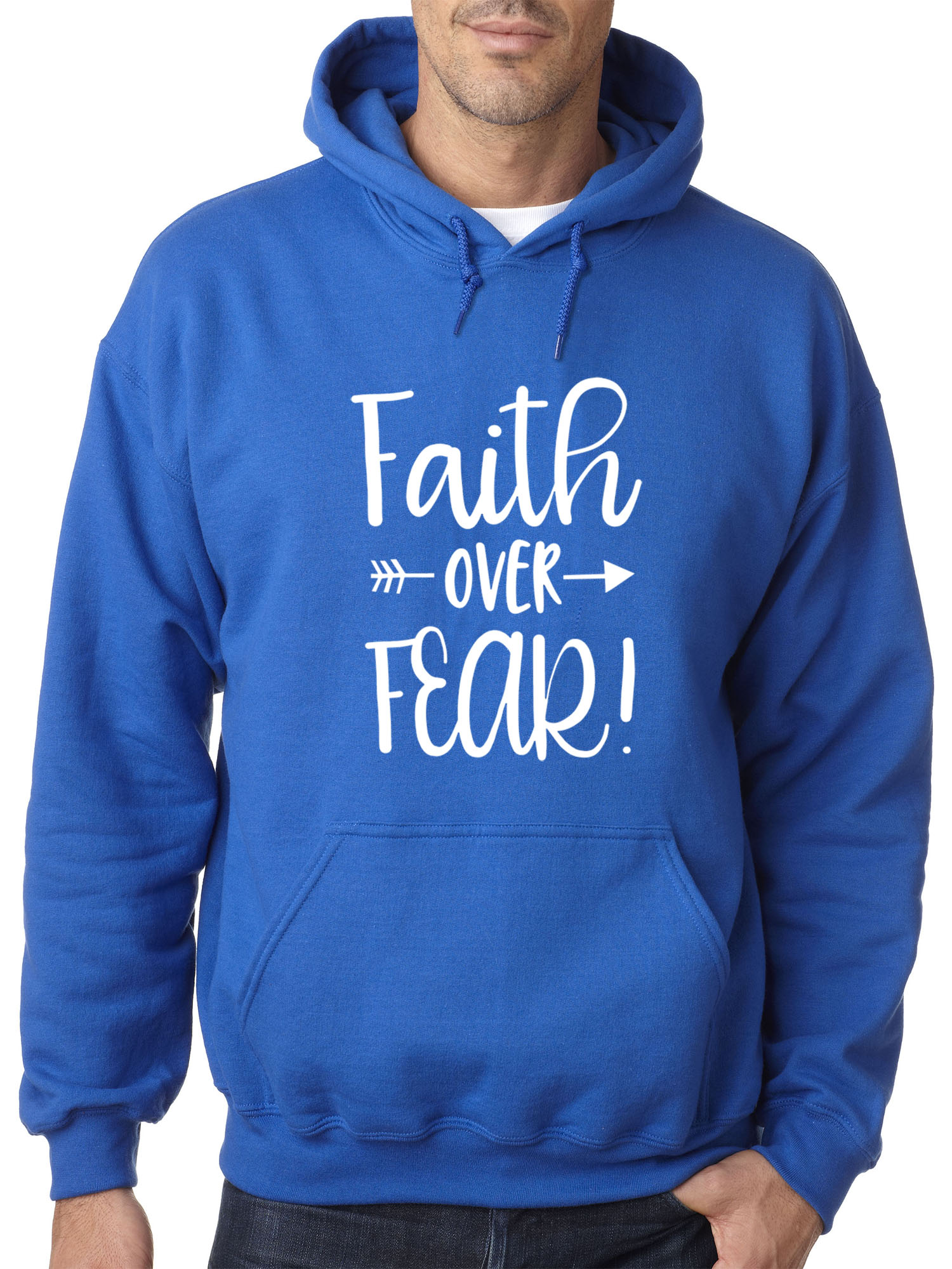 Trendy USA 1253 - Adult Hoodie Faith Over Fear Script Sweatshirt 4XL Royal Blue