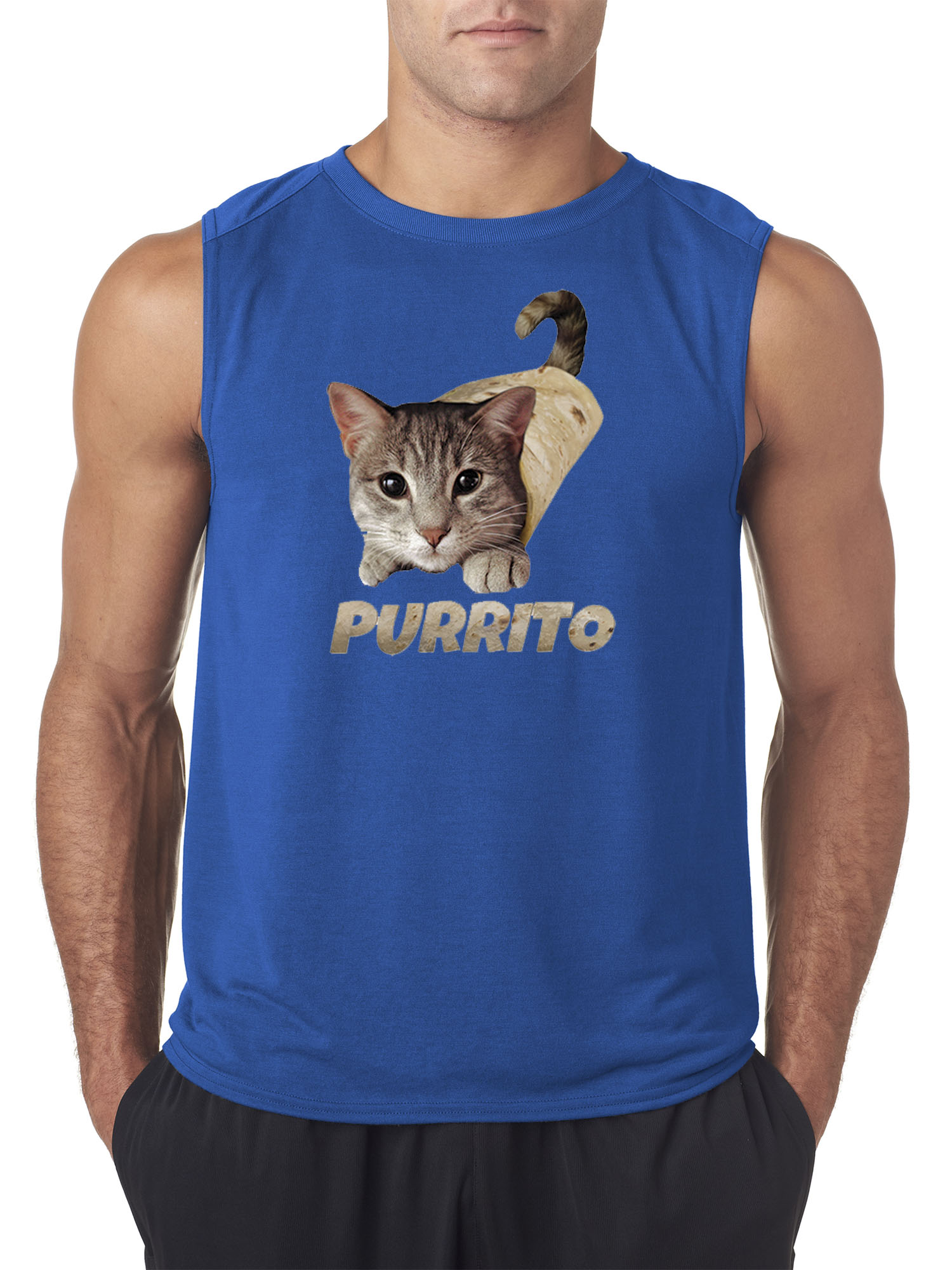 Trendy USA 1507 - Men's Sleeveless Purrito Burrito Kitty Cat Lovers Taco Spicy Funny Medium Royal Blue