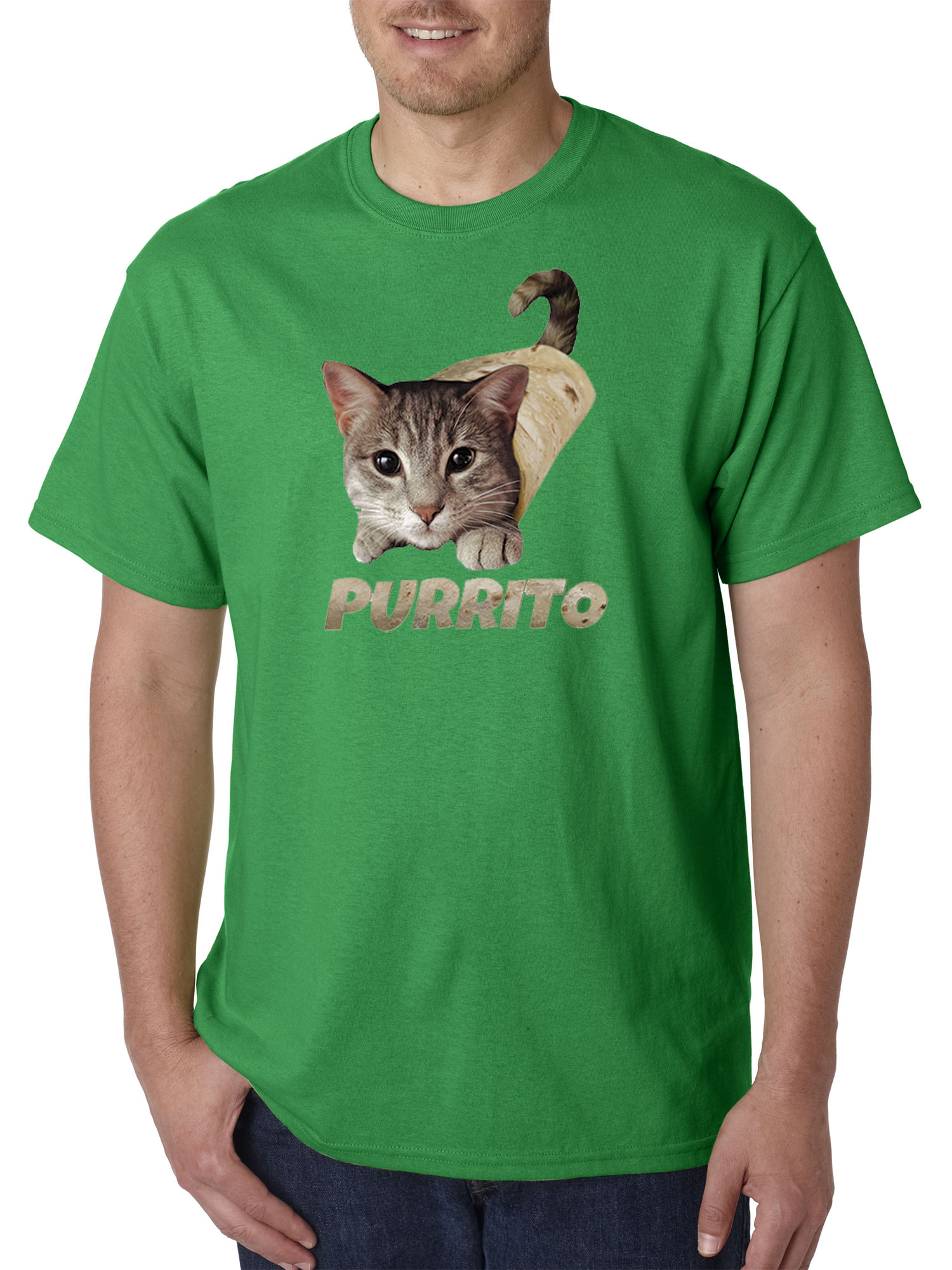 Trendy USA 1507 - Unisex T-Shirt Purrito Burrito Kitty Cat Lovers Taco Spicy Funny Medium Kelly Green