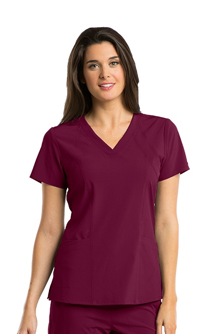 Barco One 5105 Racer 4-Pocket Womens Plus Tall V Neck Short Sleeve Tag Free Stretch Fabric Moisture Wicking Scrub Top, 4x-large, Red