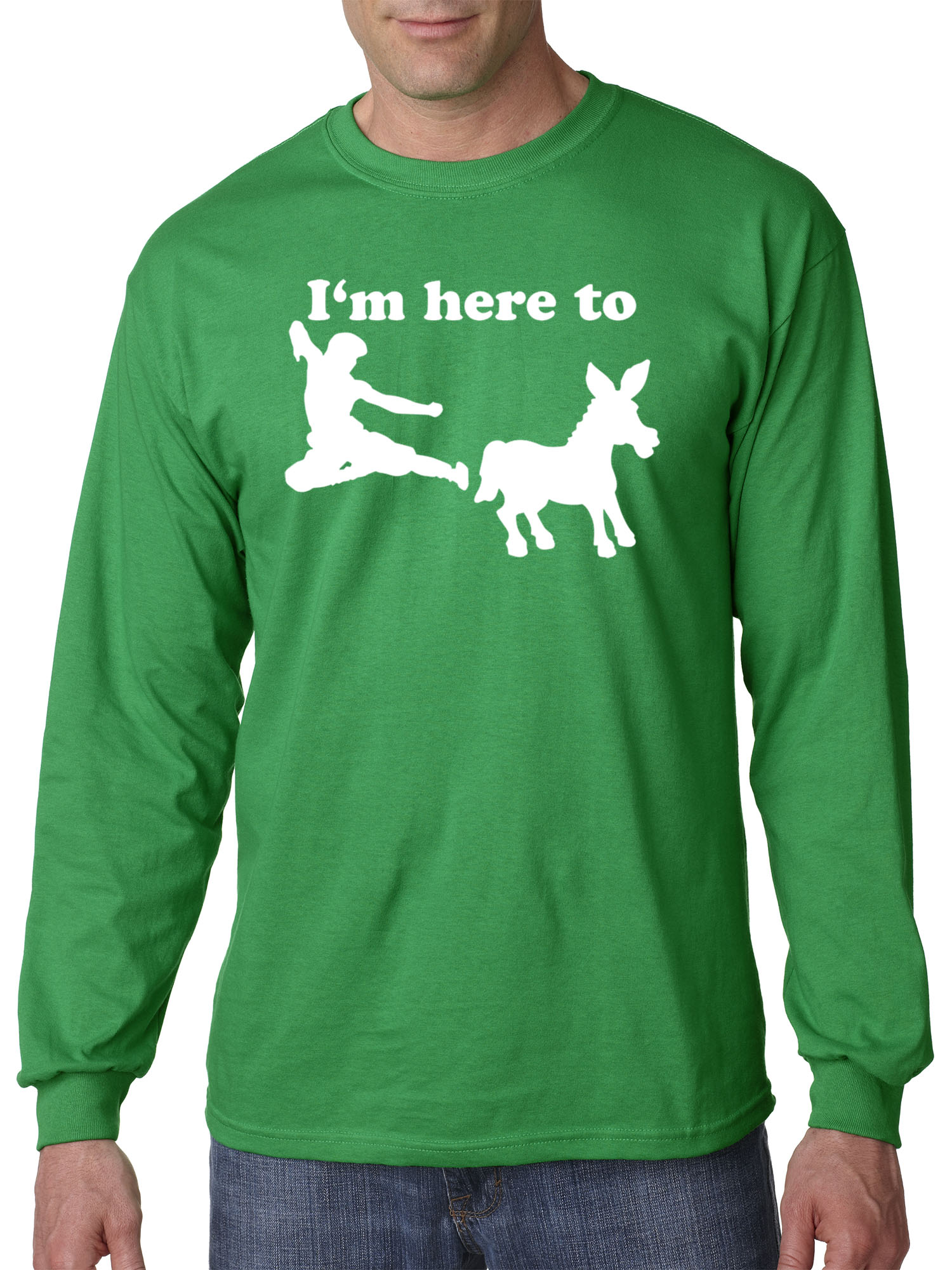 Trendy USA 1229 - Unisex Long-Sleeve T-Shirt I'm Here to Kick Ass Karate Donkey XL Kelly Green