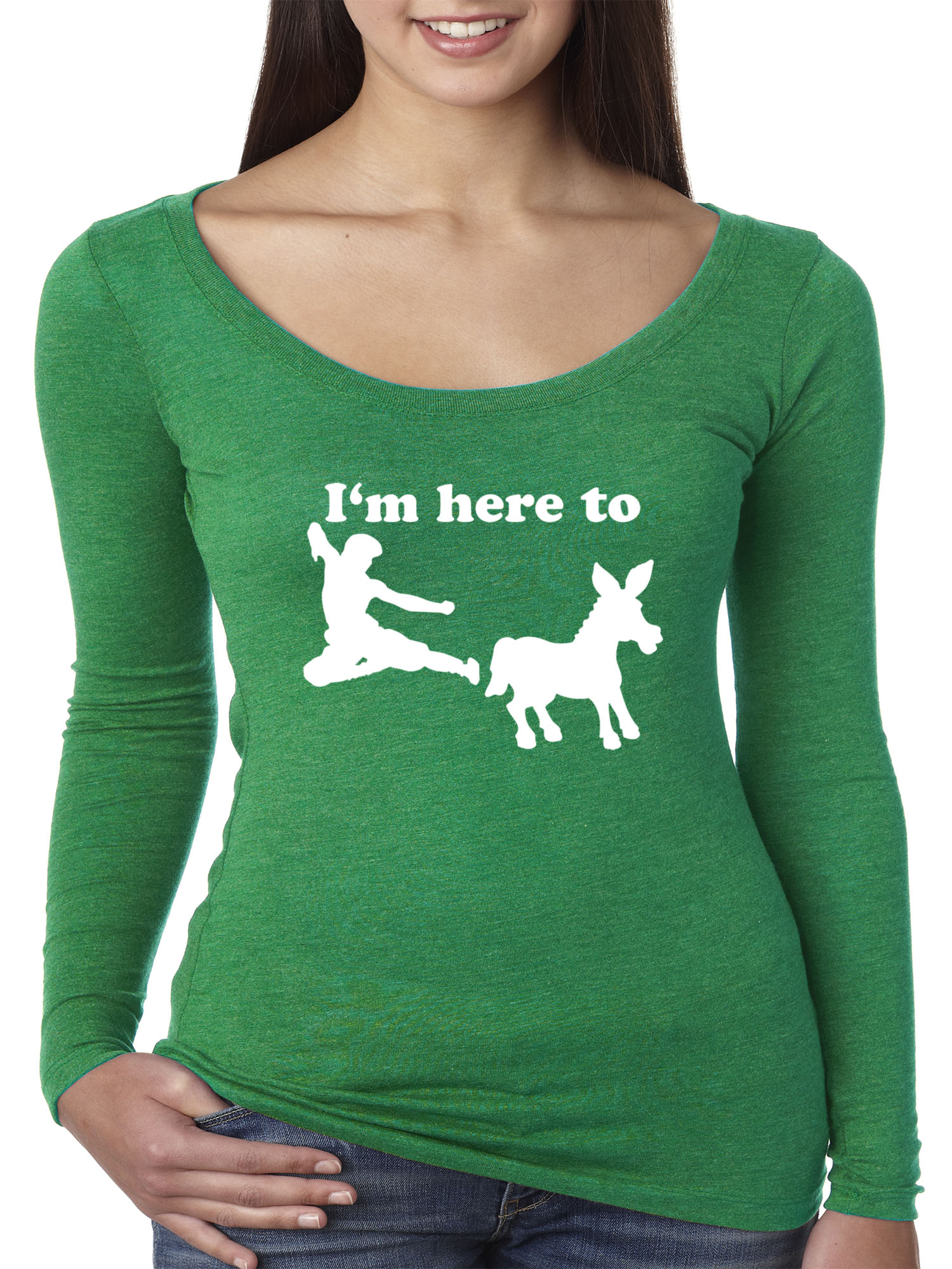 Trendy USA 1229 - Women's Long Sleeve T-Shirt I'm Here to Kick Ass Karate Donkey Small Envy