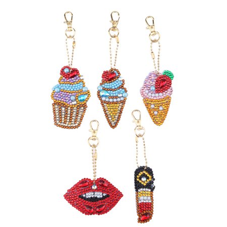 5D DIY Diamond Painting Keychain Pendant Ice Cream Key Ring Full Drill Special Shape Diamond Painting Kits for Girl Handbag Shoulder Bag Backpack Pend