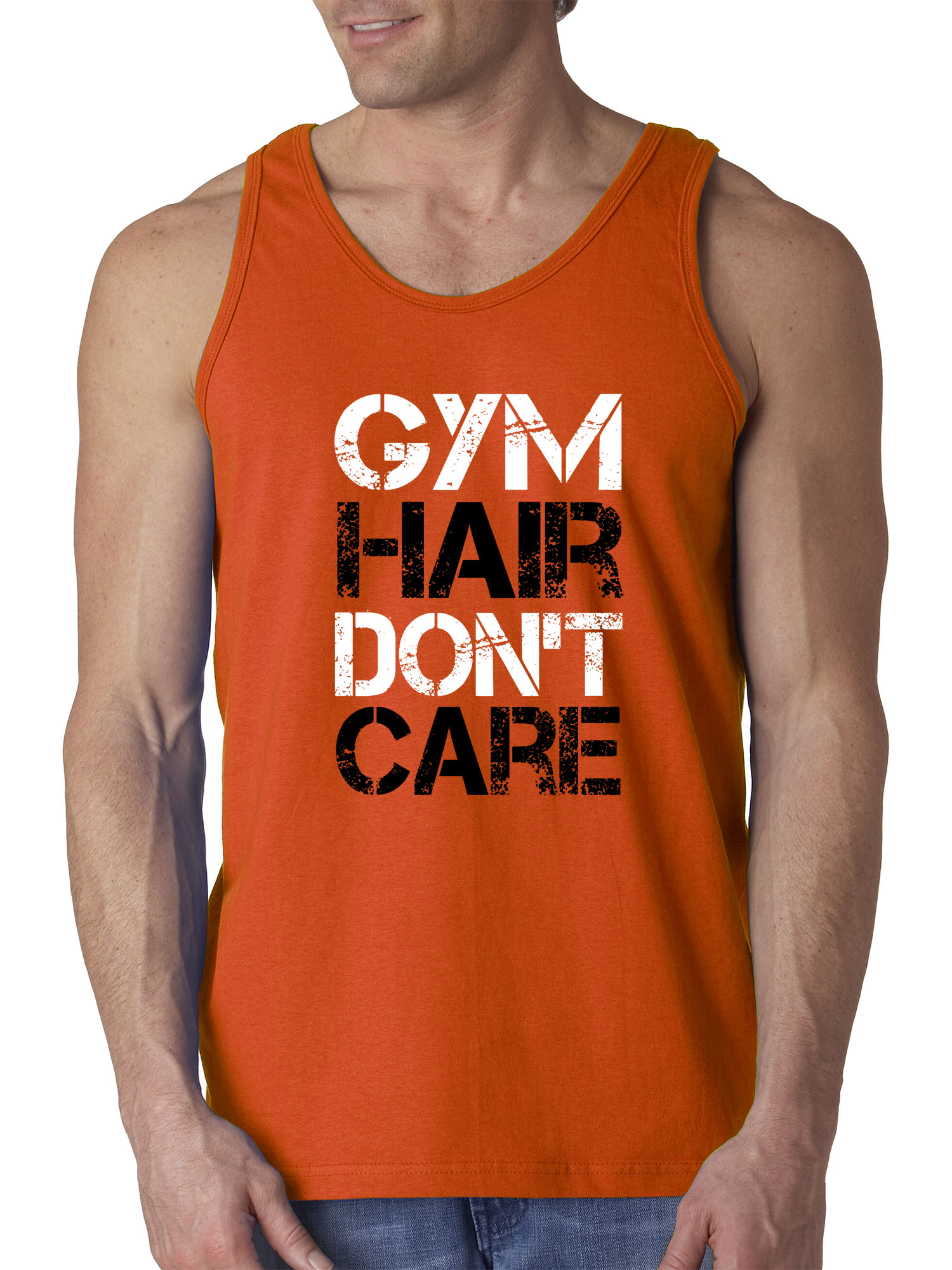 Trendy USA 1455 - Men's Tank-Top Gym Hair Don't Care Workout Exercise Fitness Health 2XL Orange