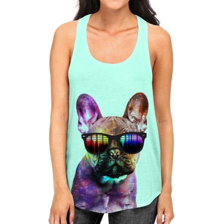 Junior's Galaxy Rave French Bulldog Head B675 Mint Green Racerback Tank Top X-Large