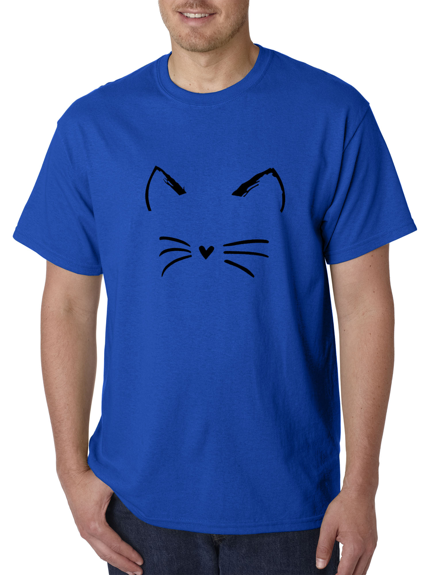 New Way 1128 - Unisex T-Shirt Cat Whiskers Silhouette Heart Nose Medium Royal Blue