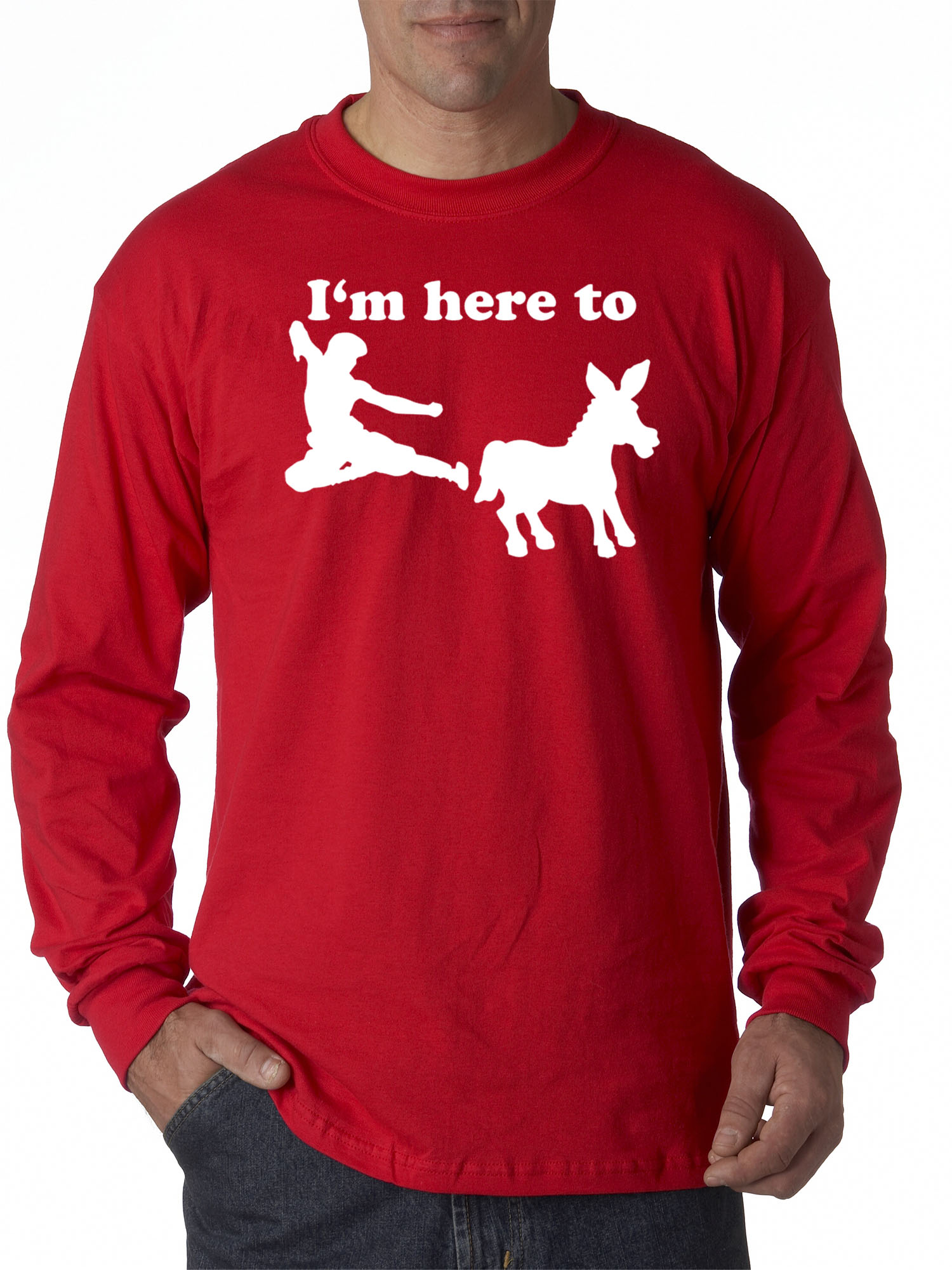 Trendy USA 1229 - Unisex Long-Sleeve T-Shirt I'm Here to Kick Ass Karate Donkey 3XL Red