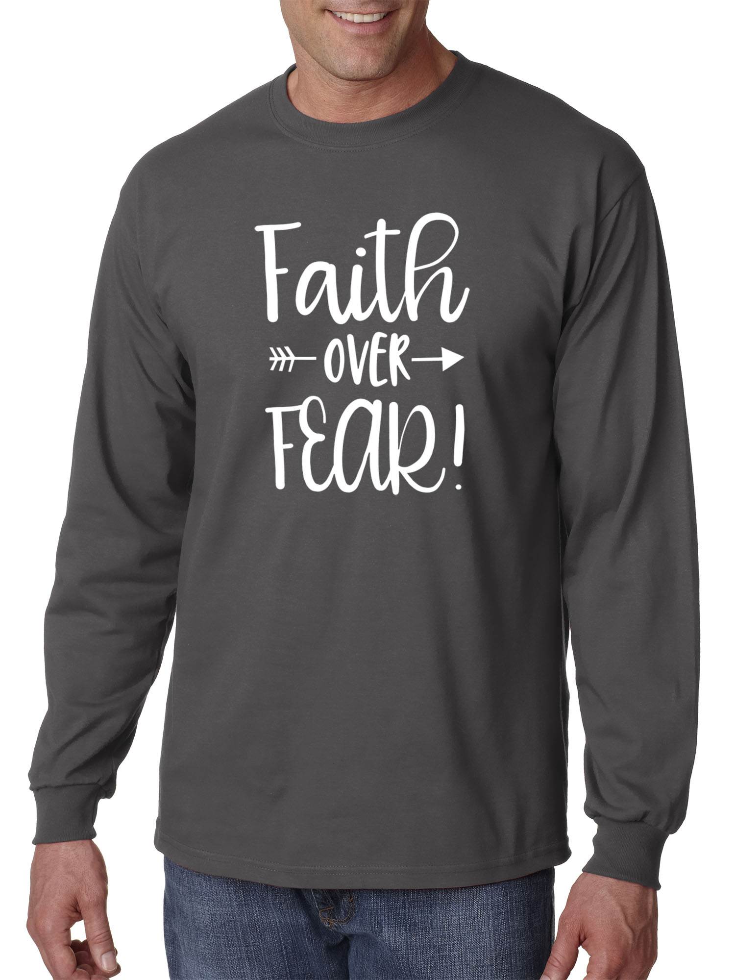 Trendy USA 1253 - Unisex Long-Sleeve T-Shirt Faith Over Fear Script 3XL Charcoal