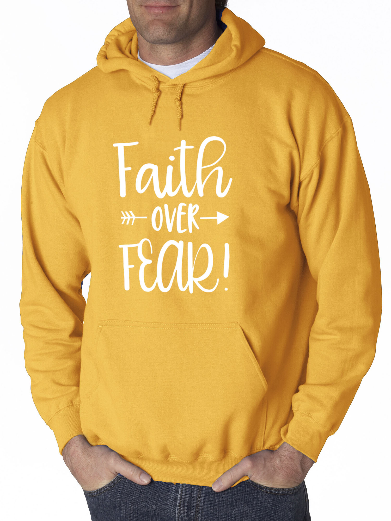 Trendy USA 1253 - Adult Hoodie Faith Over Fear Script Sweatshirt 2XL Gold