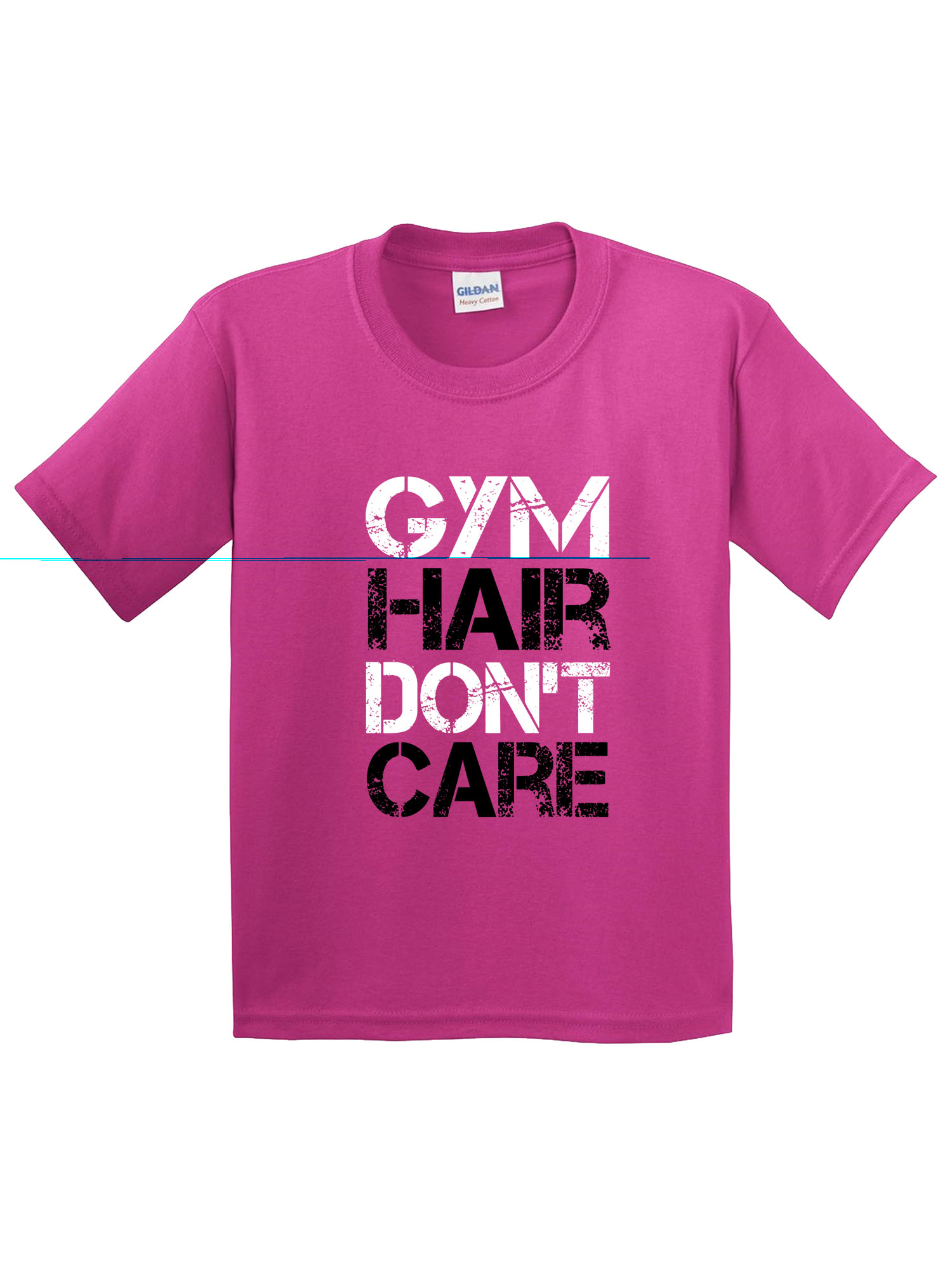 Trendy USA 1455 - Youth T-Shirt Gym Hair Don't Care Workout Exercise Fitness Health XL Heliconia