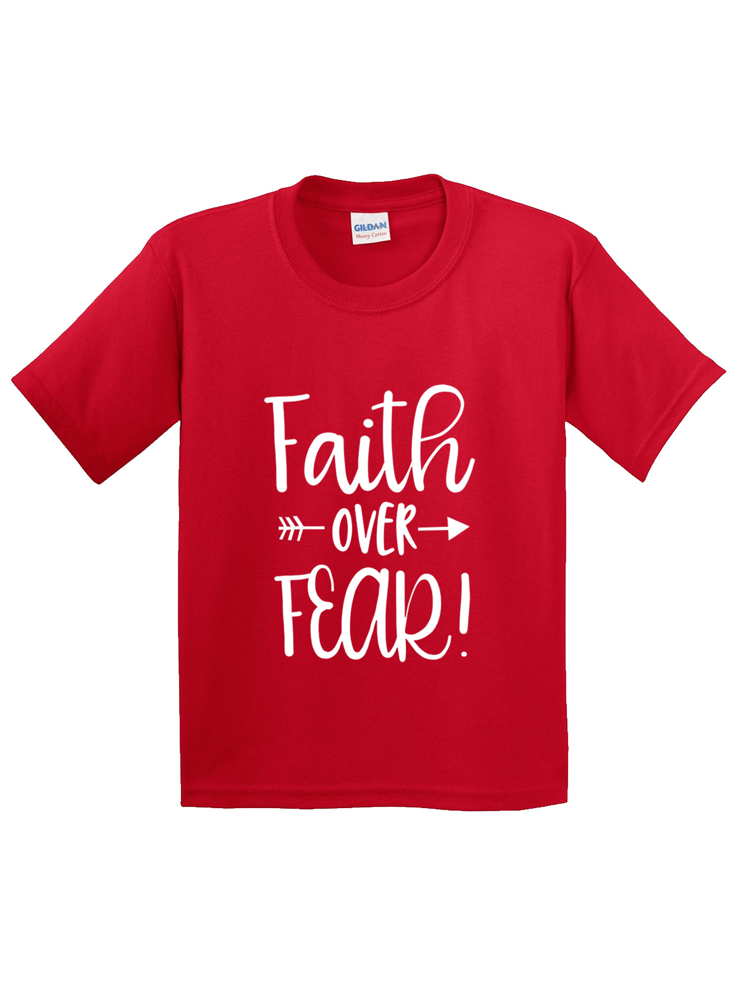 Trendy USA 1253 - Youth T-Shirt Faith Over Fear Script Medium Red