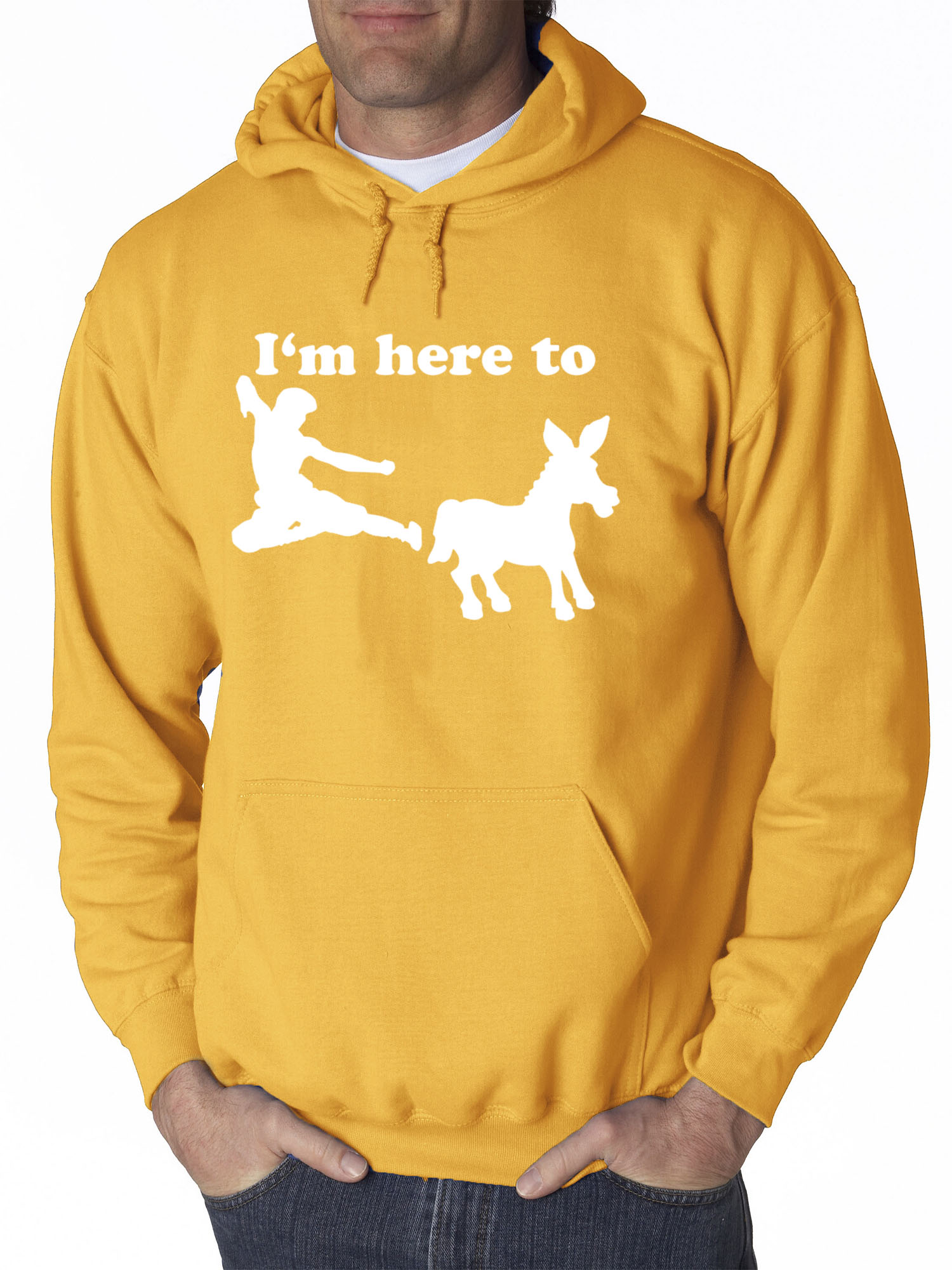 Trendy USA 1229 - Adult Hoodie I'm Here to Kick Ass Karate Donkey Sweatshirt XL Gold